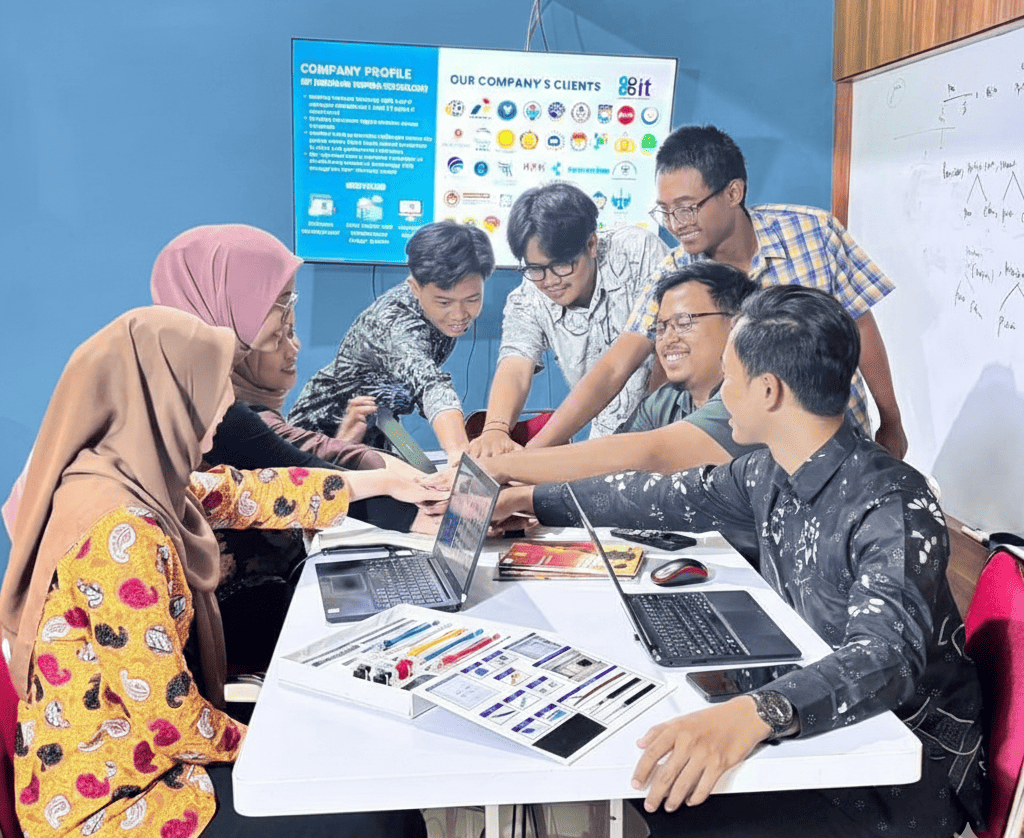 Modern office with a team working